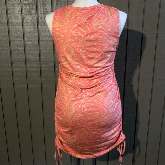 SHEIN Curve Orange Allover Print Drawstring Ruched BodyCon  Mini Dress - Picture 3 of 6